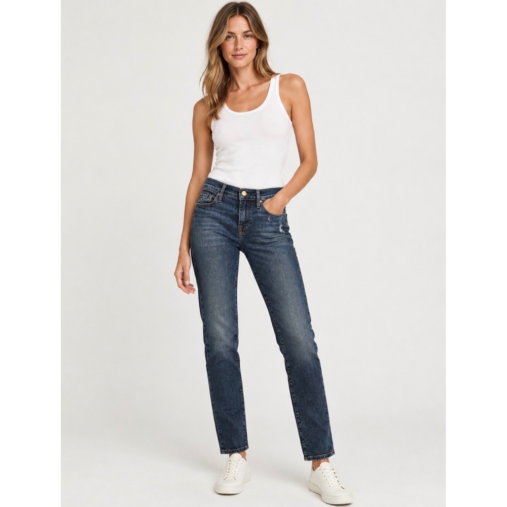 Frame Womens Blue Le Garcon Distressed Slim Boyfriend Jeans, Size 25